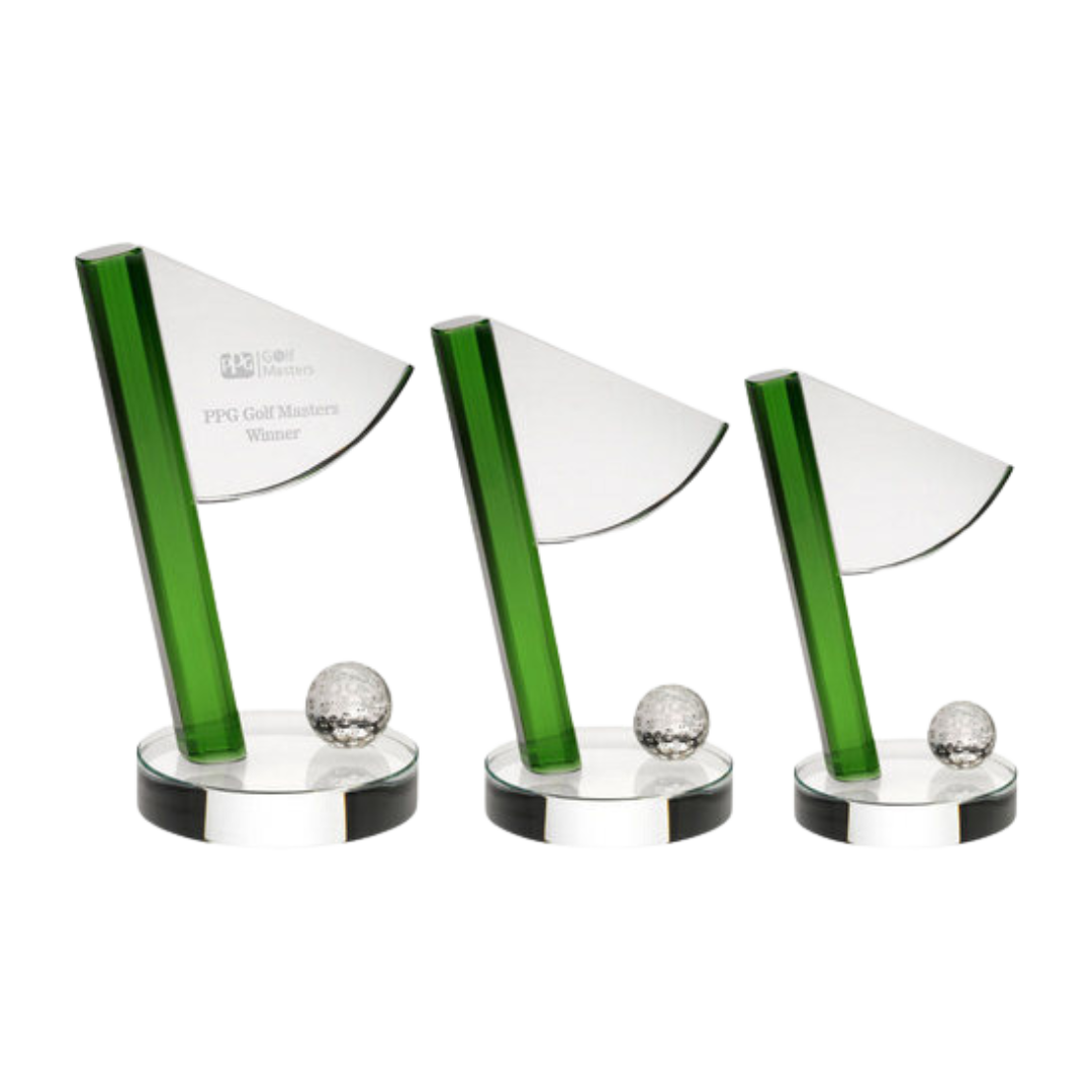 CLEAR/GREEN GLASS GOLF FLAG AND BALL AWARD