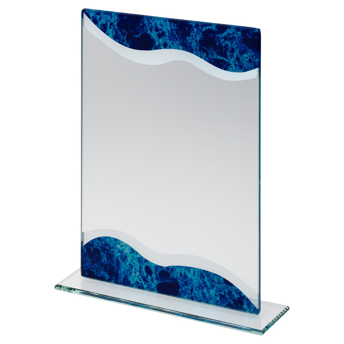 JADE GLASS RECTANGLE PLAQUE WITH SILVER/BLUE MARBLE DETAIL (5MM THICK)