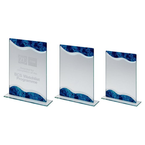 JADE GLASS RECTANGLE PLAQUE WITH SILVER/BLUE MARBLE DETAIL (5MM THICK)