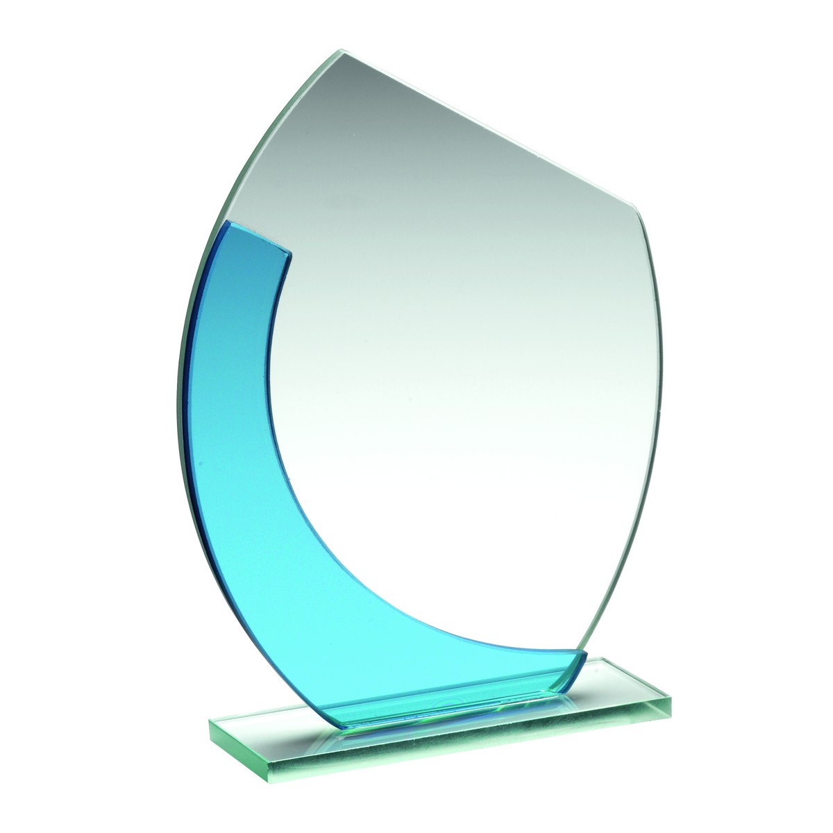 JADE/BLUE GLASS OVAL PLAQUE WITH ANGLED TOP (5MM THICK)