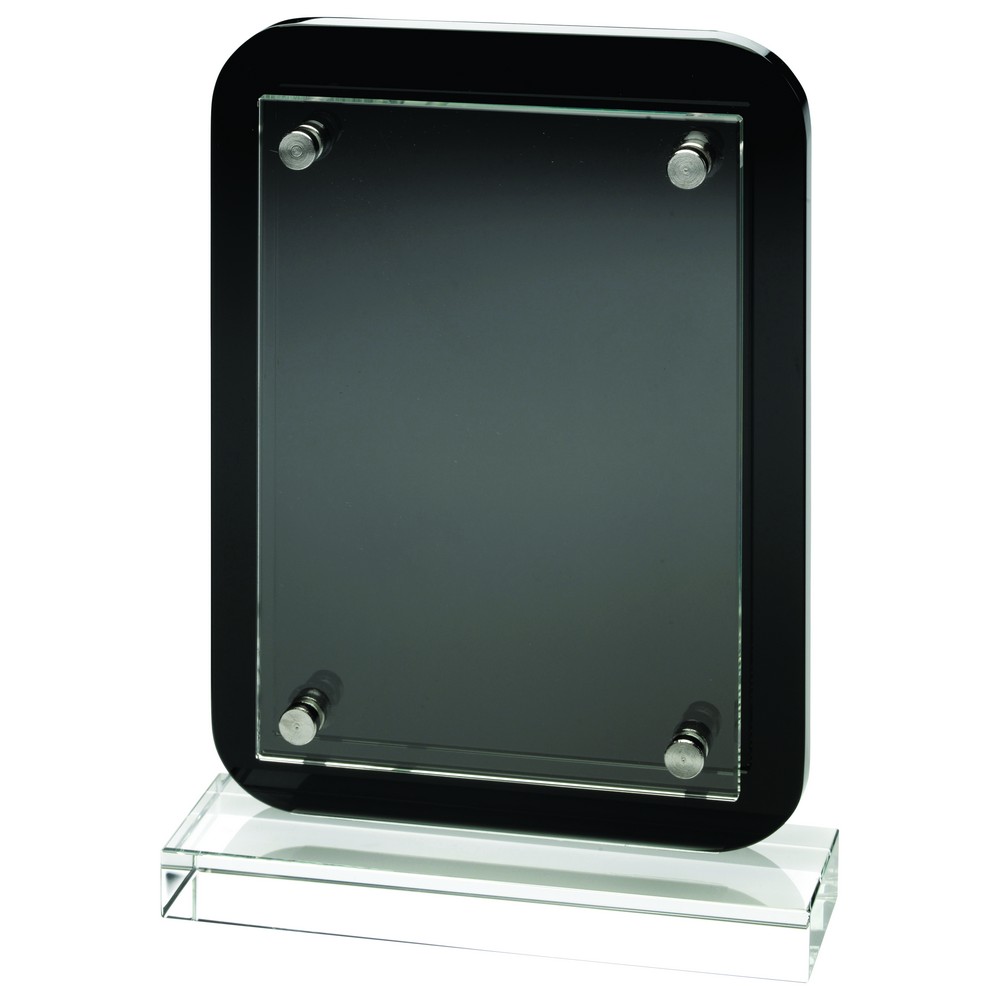 BLACK PLAQUE WITH CLEAR BASE AND REMOVABLE FRONT