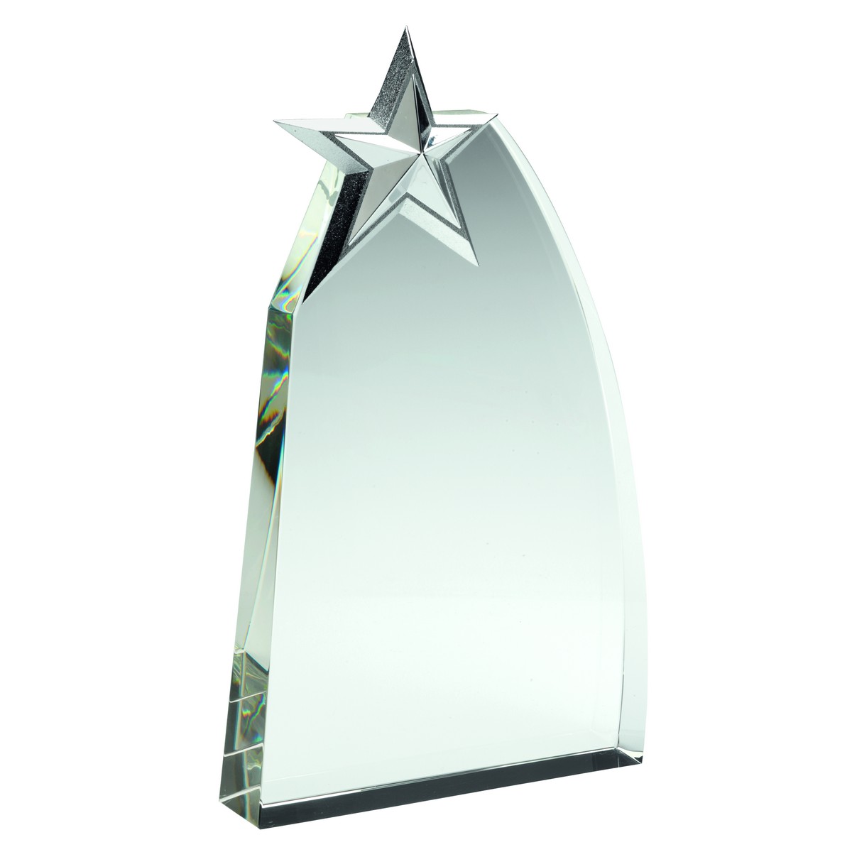 CLEAR GLASS WEDGE WITH DETAILED METAL STAR