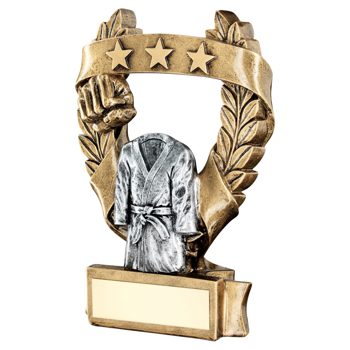 BRZ/PEW/GOLD MARTIAL ARTS 3 STAR WREATH AWARD WITH PLATE