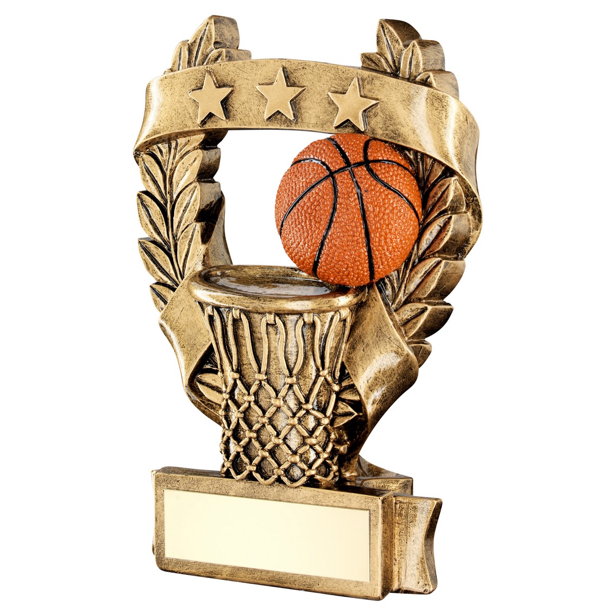 BRZ/GOLD/ORANGE BASKETBALL 3 STAR WREATH AWARD WITH PLATE