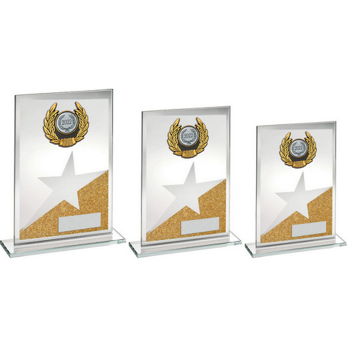 JADE/GOLD/SILV GLASS PLAQUE WITH SILV/BLK TRIM TROPHY