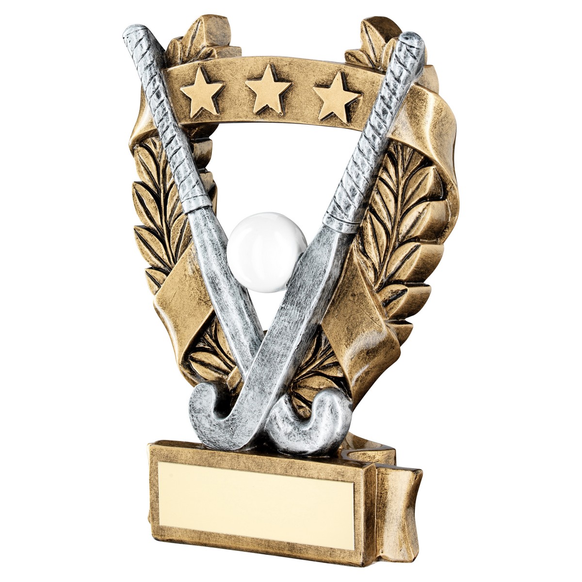 BRZ/PEW/WHITE/GOLD HOCKEY 3 STAR WREATH AWARD WITH PLATE