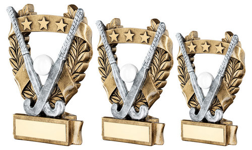 BRZ/PEW/WHITE/GOLD HOCKEY 3 STAR WREATH AWARD WITH PLATE