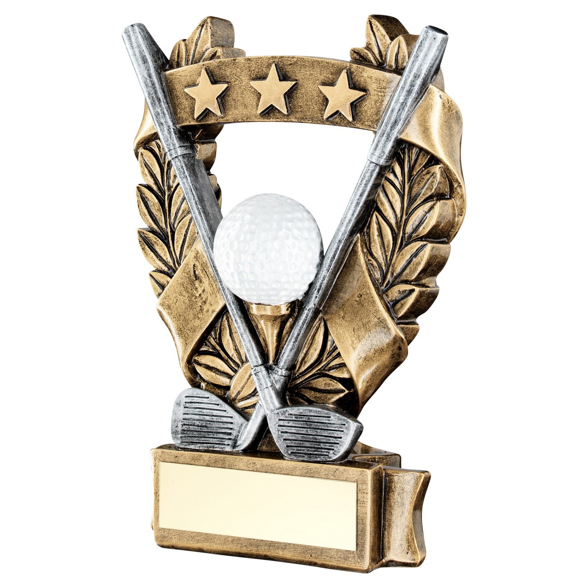 BRZ/PEW/WHITE/GOLD GOLF 3 STAR WREATH AWARD WITH PLATE