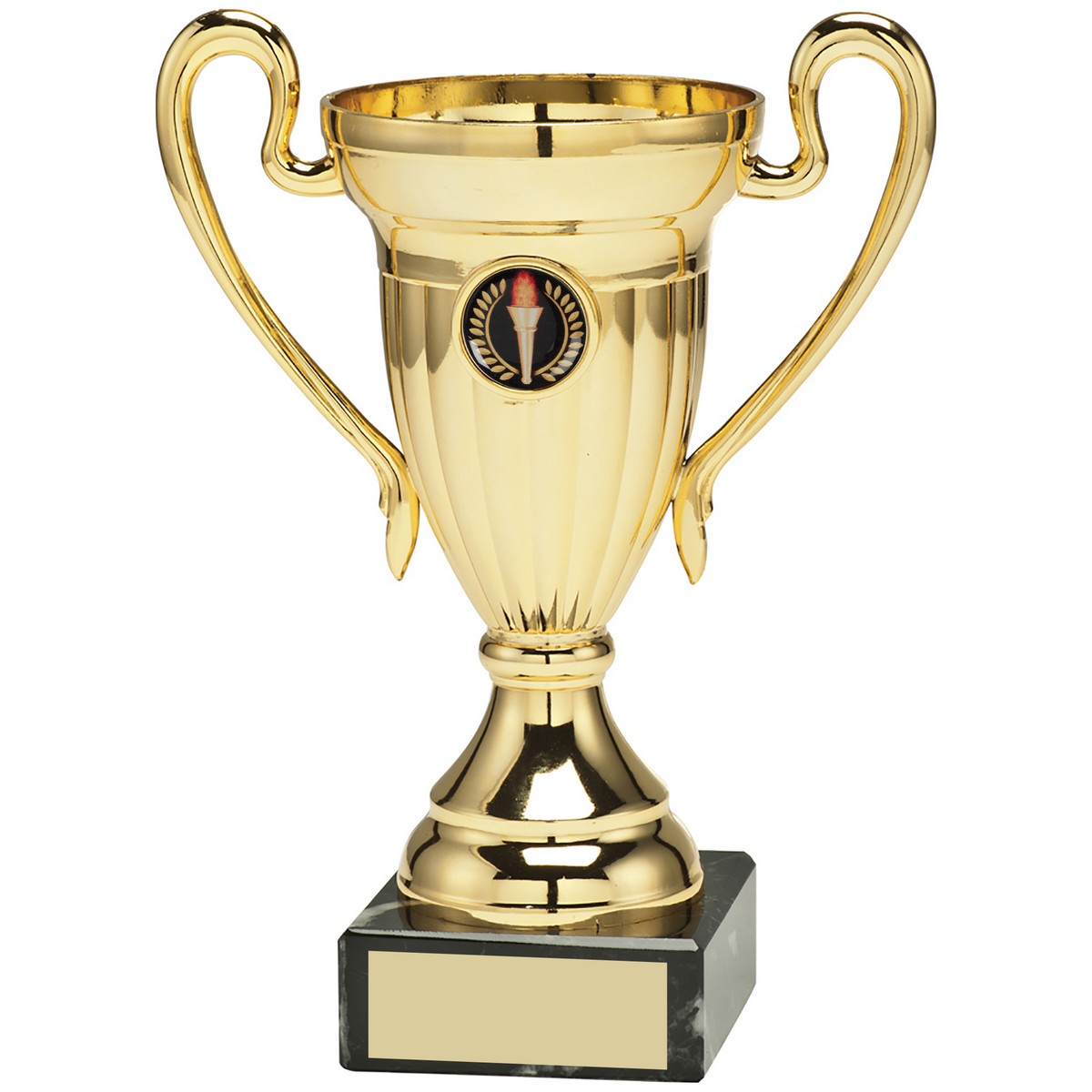 GOLD PLASTIC LINED CUP TROPHY WITH PLATE