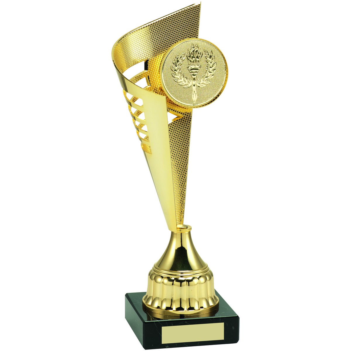 GOLD PLASTIC FLAIR TROPHY WITH PLATE