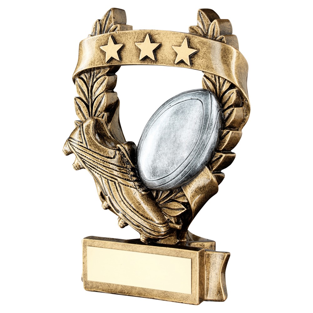 BRZ/PEW/GOLD RUGBY 3 STAR WREATH AWARD WITH PLATE