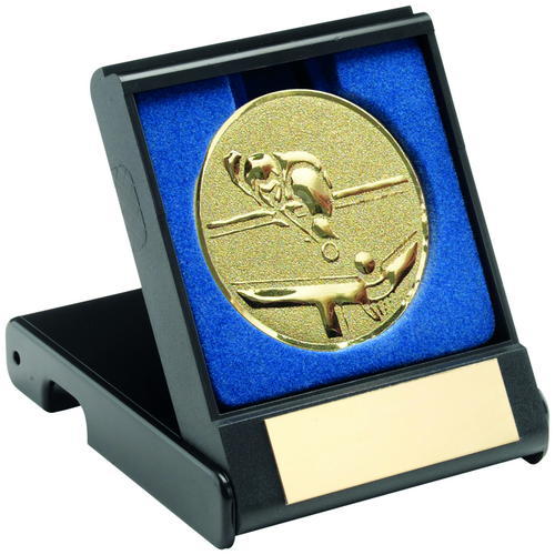 Addica BLACK PLASTIC BOX WITH POOL/SNOOKER INSERT TROPHY