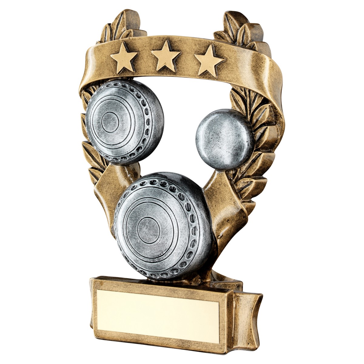 BRZ/PEW/GOLD LAWN BOWLS 3 STAR WREATH AWARD WITH PLATE