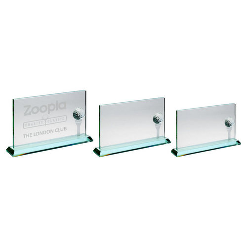 JADE GLASS RECTANGLE WITH GOLF BALL AND FROSTED TEE (10MM THICK)