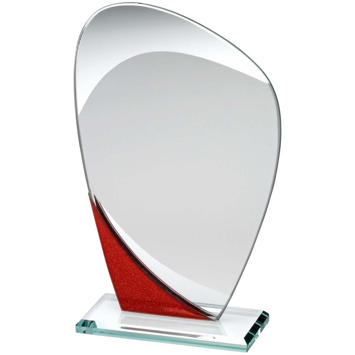 JADE GLASS CURVED PLAQUE WITH RED/SILVER DETAIL