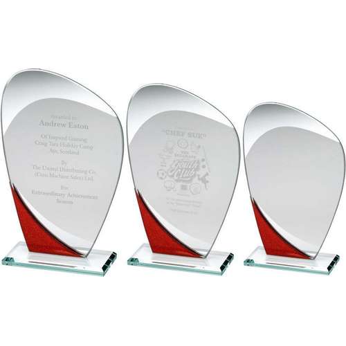 JADE GLASS CURVED PLAQUE WITH RED/SILVER DETAIL