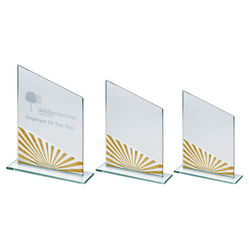 JADE GLASS ANGLED PLAQUE WITH GOLD/SILVER GLITTER DETAIL