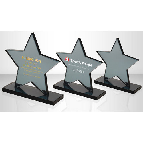 SMOKED BLACK GLASS STAR PLAQUE (10MM THICK)