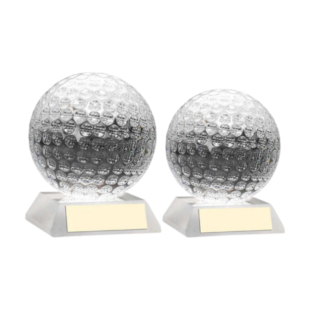 CLEAR GLASS GOLF BALL WITH PLATE